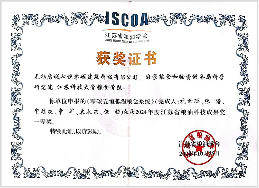 江苏省粮油科技成果奖一等奖